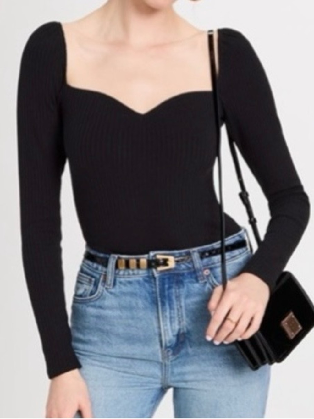Reformation. Ribbed Knit Sweetheart Neck Top. Black. Size XS.